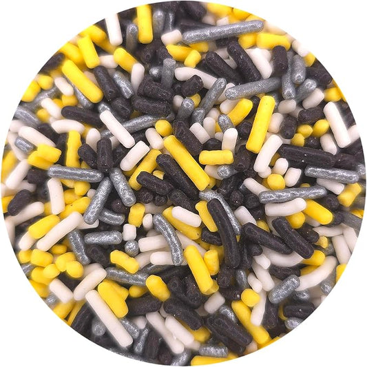NCS Pittsburgh Game Day Black, Yellow, Silver & White Jimmies Edible Sprinkles – Cupcake, Cake & Cookie Decorations, 7 oz