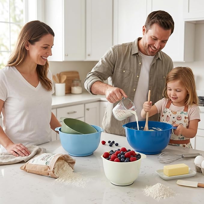 BoxedHome Classic Mixing Bowl Set, BPA Free Plastic, Microwave and Dishwasher Safe, 4.5 quarts (Army Green)