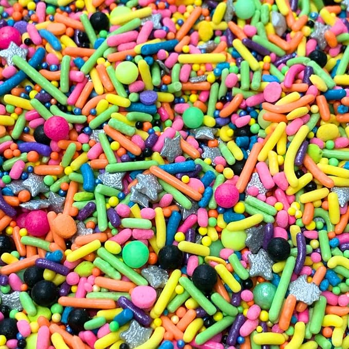 COOL MOM SPRINKLES Retro Neon 90's Sprinkles (4 oz.) – Themed Birthday Sprinkles for Decorating Cakes, Cupcakes, Cookies & Desserts – Glow Under UV Light - Mixed in the USA/Gluten-Free