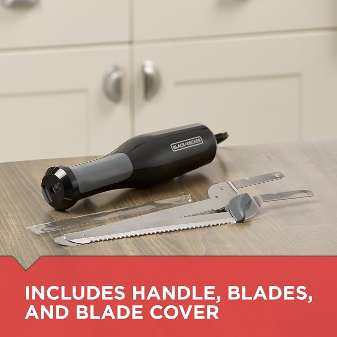 BLACK+DECKER Comfort Grip Electric Knife with 7-Inch Stainles Steel Blades & Safety Lock Button, Ideal for Carving, Slicing & Cutting Meats, Turkey Bread & Craft Foam, Dishwasher Safe (Pack of 4)