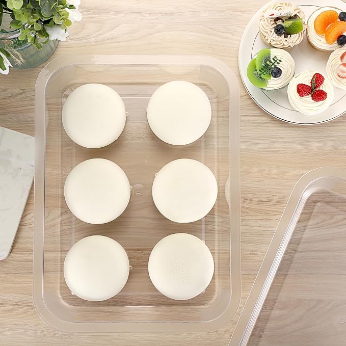 2 PCS Clear Pizza Dough Proofing Box with Lids, 15.7x10.2 Inch Dough Trays for Bread Making, Stackable Pizza Proofing Container Fits 4-6 Dough Balls for Home Kitchen, Restaurants, Chef (Large)