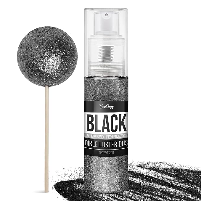 Edible Glitter Spray - 20g Luster Dust Edible Food Grade Glitter for Cake Decorating, Cocktails, Drinks - Shimmer Dust Powder Metallic Food Coloring Powder for Cookie, Candy, Icing (Black)