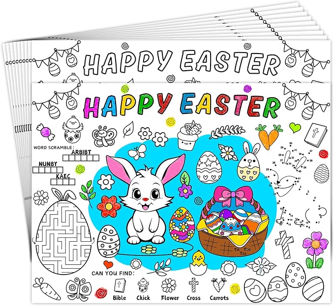45pcs Easter Disposable Coloring Placemats Easter Day Crafts for Kids Party Favors Coloring Poster School Classroom Activities Paper Table Mats