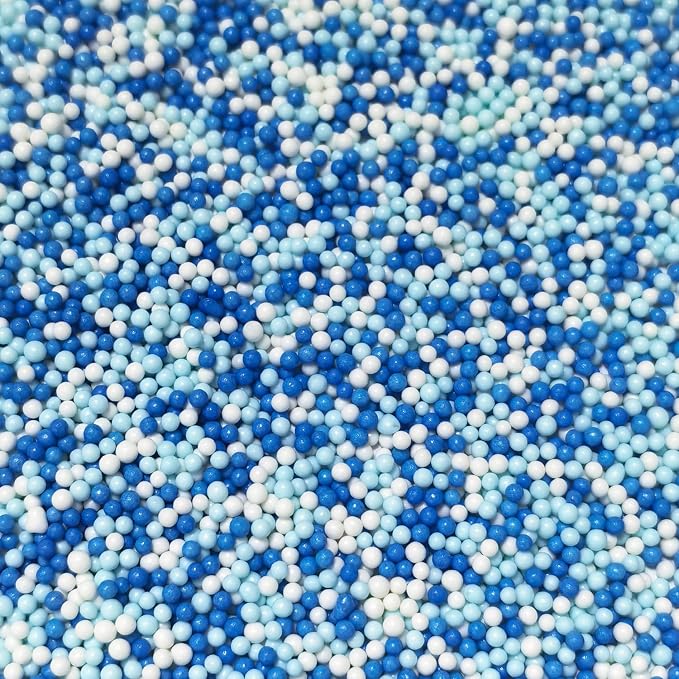 Senchanting Blue and White Nonpareils Sprinkles for Cake Decorating, Edible Mini Light Blue Pearls Frozen Themed Baby Shower Sprinkles Cupcake, Ice Cream, Donuts, Macaron Toppings 120g/4.23oz