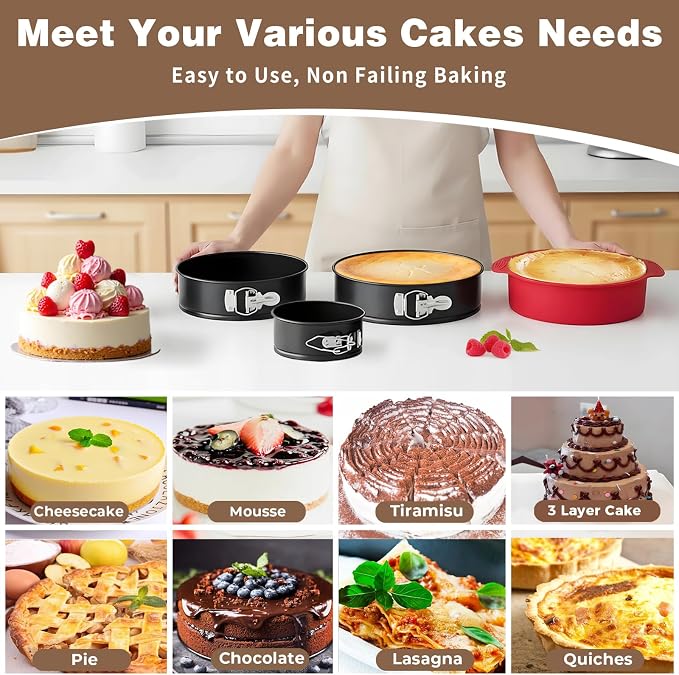 Nonstick 4 7 9 Inch Springform Pan Cheesecake Pan with Protector | Leakproof Spring Form Pan for Cheesecake, Spring Cheese Cake Pans for Baking with Removable Bottom and 50Pcs Parchment Paper