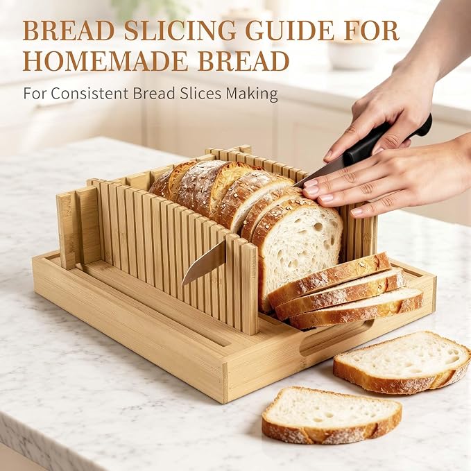 Bread Slicing Guide for Homemade Bread, Even Slicing Guides Fit Multi Size Bread, Bamboo Bread Slicer Guide for Home Baking