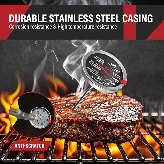 AWLKIM 2 Pack Analog Meat Thermometer Oven Safe Dial No Battery | Bimetallic Stem Dial, Leave-In Oven Safe, 2.5in Large Face, No Batteries for Roast Turkey Grill BBQ Cooking
