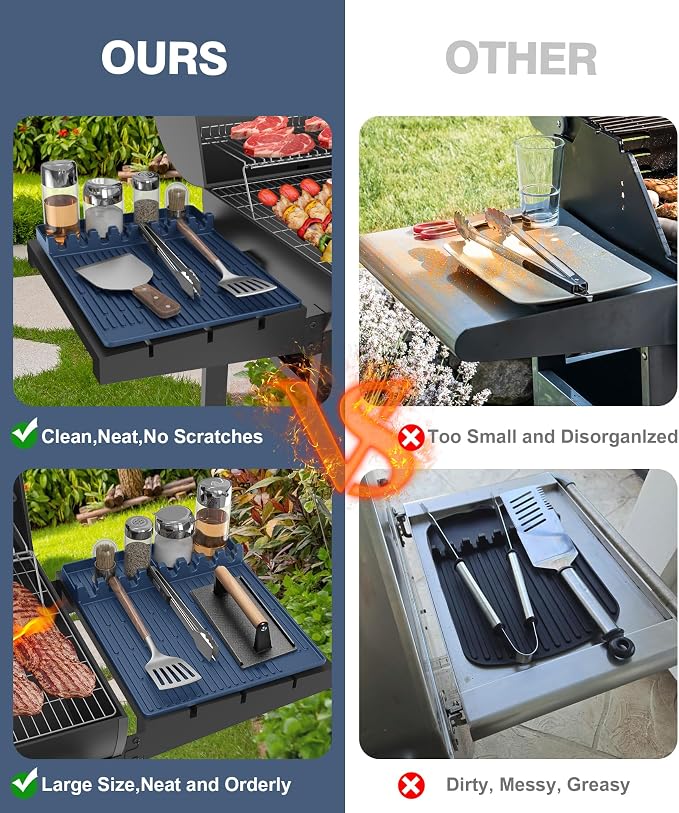 Silicone Griddle Tools Mat for Blackstone - Large Silicone Spatula Mat with Drip Pad - Griddle Mats BBQ Grill Accessories - Blackstone Griddles Accessories, Gifts for Men(Blue)