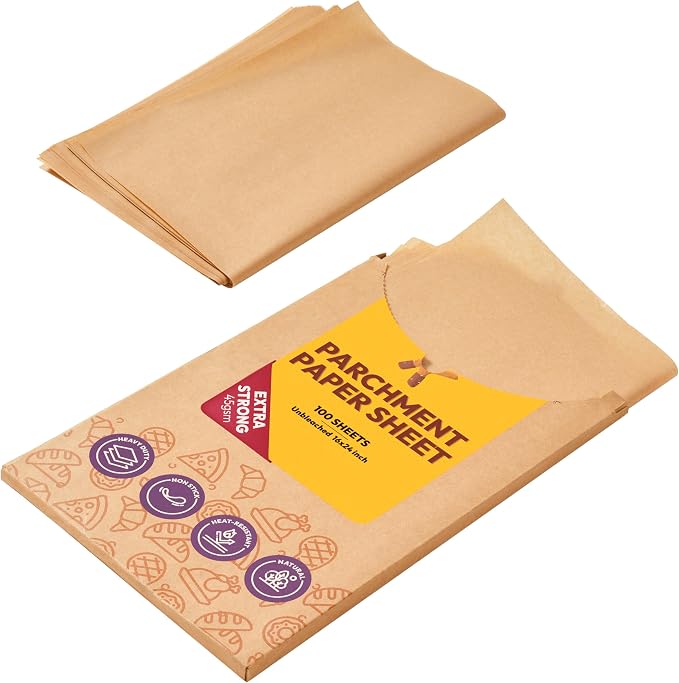 Katbite 16x24 Inch Parchment Paper Sheets, 100Pcs Non-Stick Precut Baking Parchment, Unbleached Parchment Paper for Baking, Cooking, Grilling, Frying and Steaming, Full Sheet Baking Pan Liners