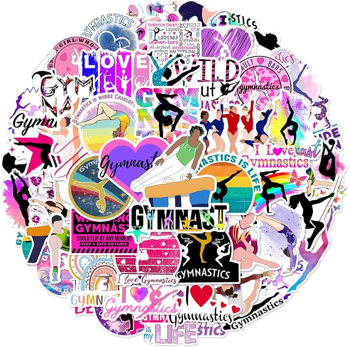Gymnastics Stickers for Water Bottles - 50PCS Aesthetic Gymnastics Gifts Vinyl Waterproof Exercise Stickers for Laptop, Scrapbook, Journal, Perfect for Gymnasts, Teens, Girls, and Sports Lovers