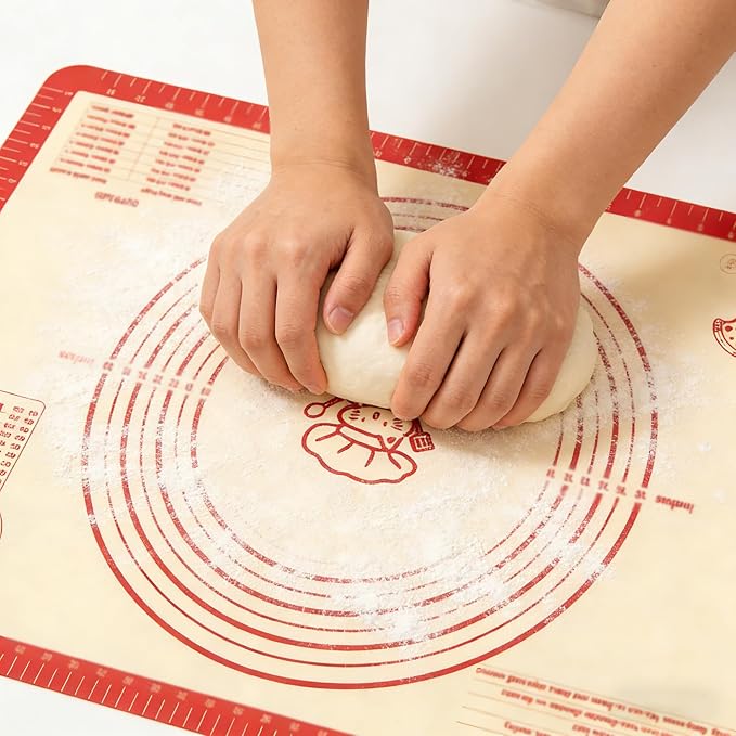 28" x 20" Silicone Baking Mat with Measurements, Extra Large, Durable Nonstick Dough Matt for for Baking, Pizza Making, Cookies & Pastry Rolling (Red)