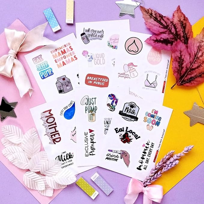 BulbaCraft Funny Breastfeeding and Pregnancy Stickers for Scrapbooking, Planner - Waterproof Vinyl Breastfeeding Mom Decals Laptop Decals, Gifts for Women & Men