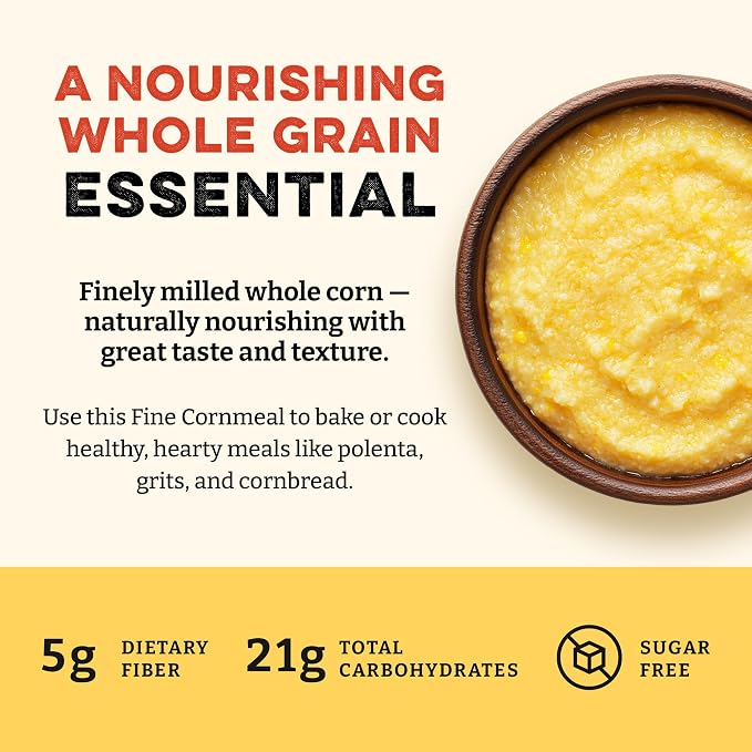 Sunrise Flour Mill Organic Fine Cornmeal | 2 LB | Yellow Cornmeal | Corn Flour | Fine Corn Meal | Milled from Organic Whole Kernel | No Artificial Ingredients | Non-Aluminum Baking Powder