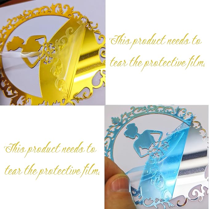 2Pcs Queen's Birthday cake topper Queen's Castle Acrylic Mirror Girl Cake Decoration Girl Birthday Wedding Anniversary Party Decoration Gift Gold Insert (golden) (Acrylic)