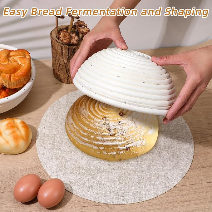 2-Pack Sourdough Bread Proofing Basket & Banneton Bread Proofing Basket Set with Liners, 8" Round Rattan Dough Bowls (7.87"x3.15") for Artisan Baking