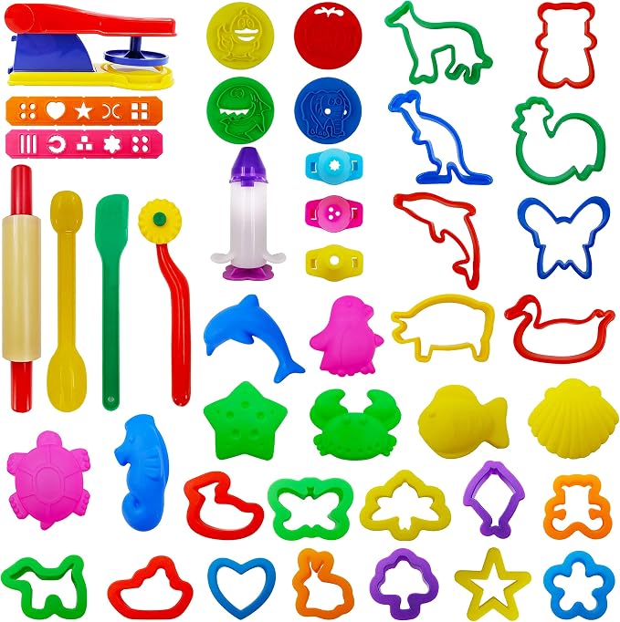 FRIMOONY Plastic Dough Tools, Various Animal Molds, Rolling Pins, for Creative Dough Cutting, 45 PCS