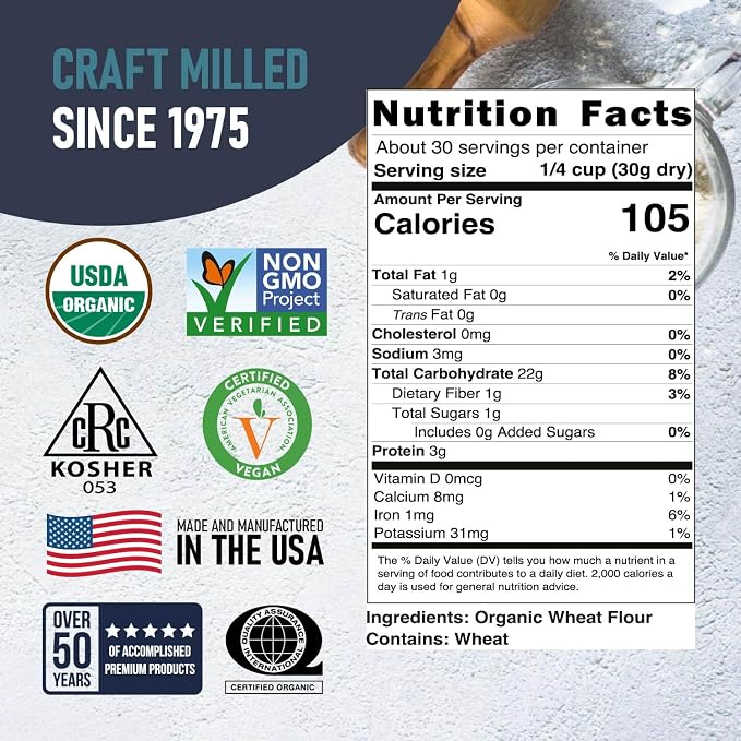 Great River Milling Lily White Organic All-Purpose Flour | Unbleached & Unbromated | Non-GMO, Kosher | Ideal for Bread, Cookies, Cakes, Pizza Dough & Everyday Baking | 2 Lb