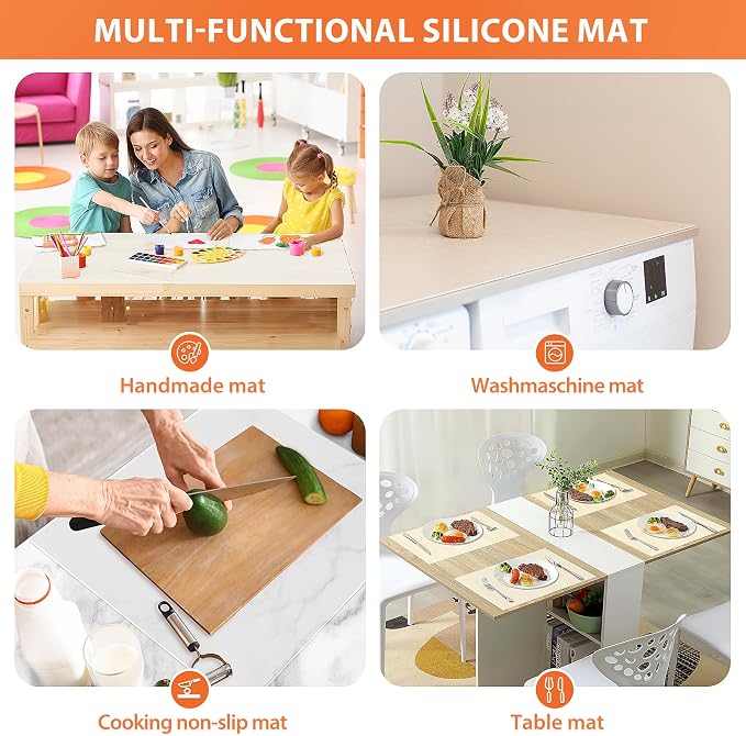 Silicone Mats for Kitchen Counter, Heat Resistant Countertop Protector, Non-Slip Table Mat Desk Saver Pad, Non-Stick Reusable Pastry Mat, Silicone Placemat, Craft Mat - 25'' X 17", White