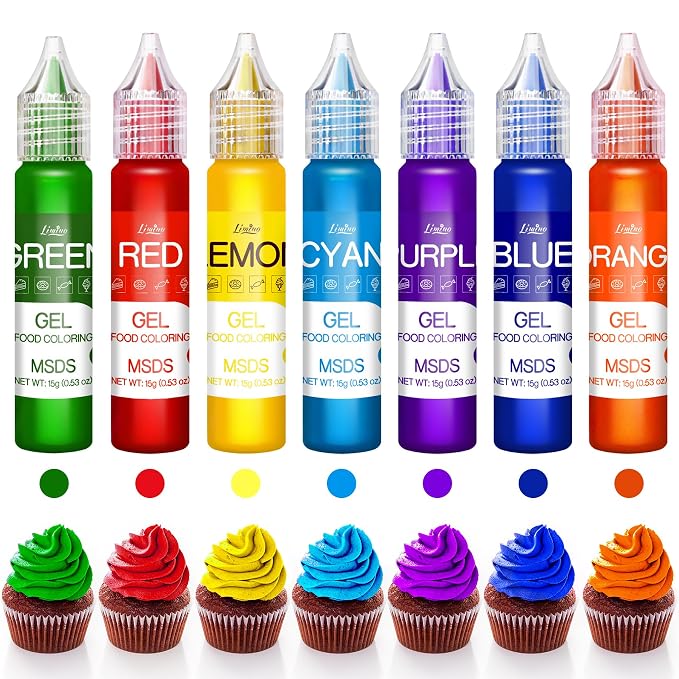 Gel Food Coloring - Rainbow Edible Gel Food Color Dye for Baking, Cake Decorating, Royal Icing, Cookie, Fondant, Macaron - 7 x 15g Food Grade Concentrated Food Coloring for Drinks, DIY Crafts