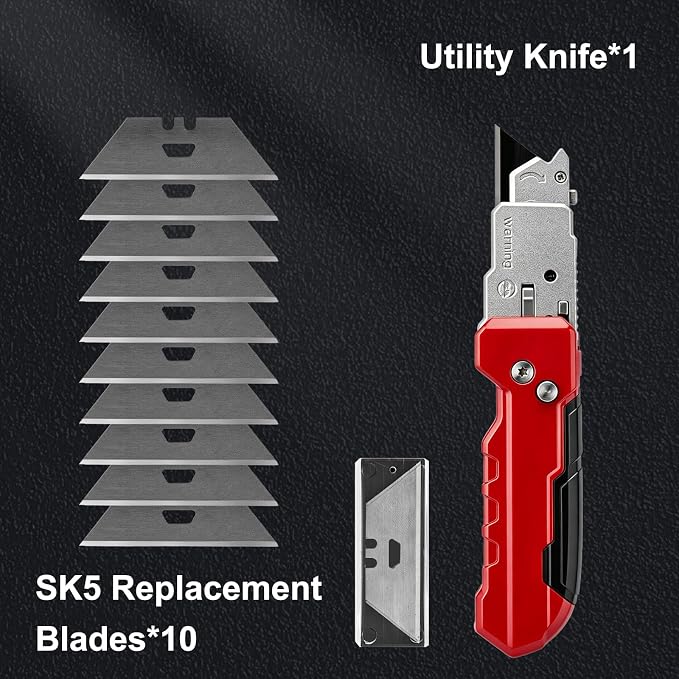 KeFanta Utility Knife Scraper, 2-in-1 Folding Razor Blade Scraper tool with 10PCS SK5 Extra Blades for Home Office, Heavy Duty Zinc Alloy Body, Built-In Blade Storage