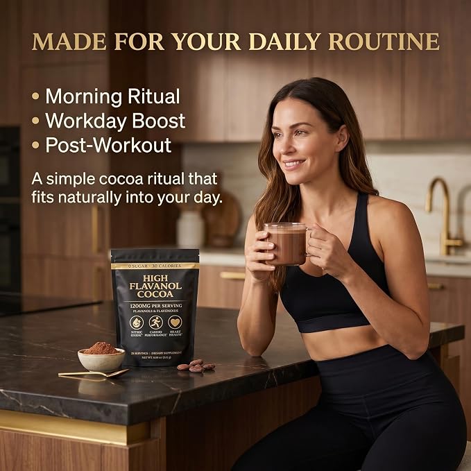 High Flavanol Cocoa Powder – Unsweetened Cocoa Powder with Premium Cocoa Extract, Smooth Cacao Drink Mix for Coffee, Smoothies & Oatmeal, 8.6 oz (245 g)