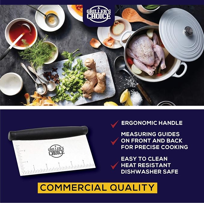 Commercial Stainless Steel Bench Scraper, Ergonomic Grips, Scraper Tool, Kitchen Scraper, Food Scraper, Pastry Scraper