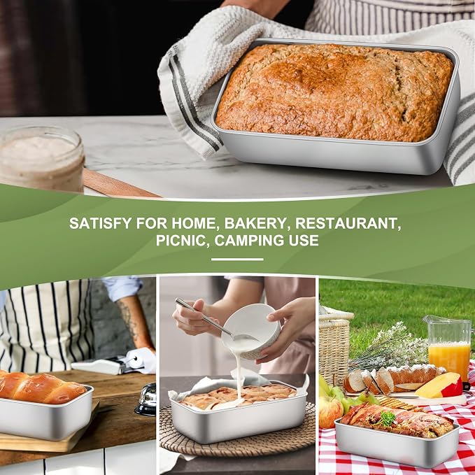 P&P CHEF Loaf Pan Set, 9 x 5 Inch Bread Pans, Stainless Steel Loaf Toast Baking Pans For Bread Meatloaf Lasagna Cake, Healthy & Non Toxic, Oven Safe& Easy Clean, (Silver, 16Pcs)