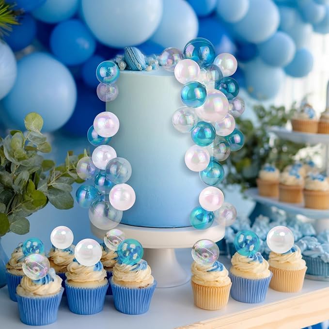 32 PCS Ball Cake Topper Bubble Mini Balloon Topper Ball Cake Picks for Birthday Party Wedding Decoration Supplies