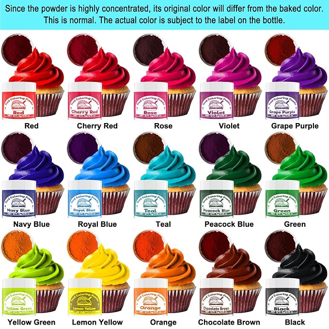Food Coloring Powder for Baking - 15 Bright Colors Powdered Food Coloring, Flavorless High Concentrated Upgraded Food Dye for Icing, Baking, Cake Decorating, Cooking, Frosting - 5g/each