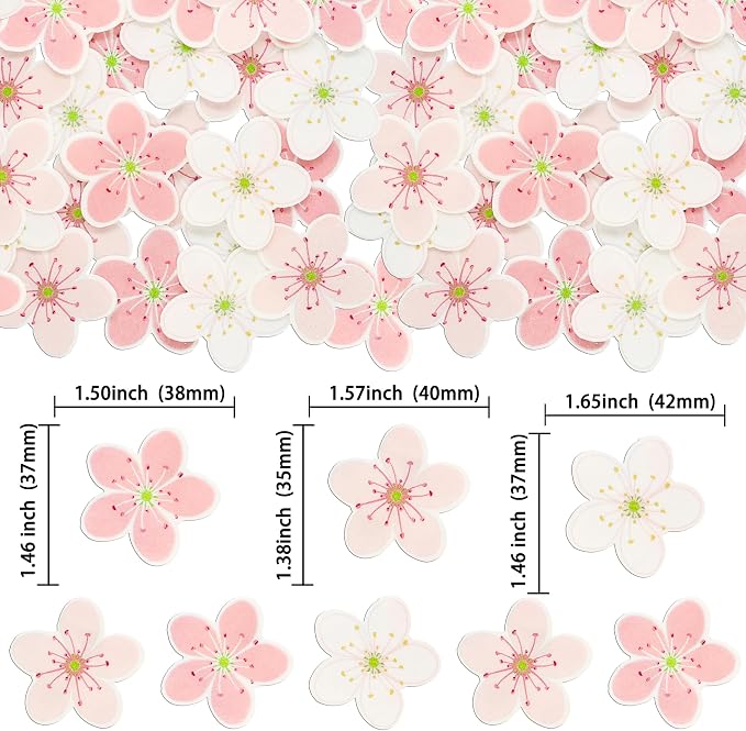 Gyufise 54Pcs Edible Flowers Cake Decorations Pink Edible Cherry Blossoms Cupcake Toppers Wafer Paper Flowers Cupcake Picks for Baby Shower Kids Birthday Party Food Decorations Supplies Multi