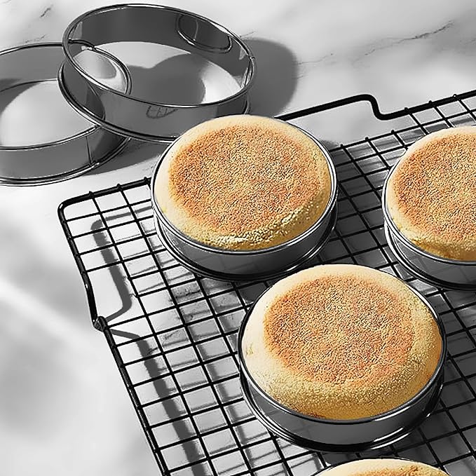 4Pk Crumpet Rings 3.75" Nonstick Egg Ring English Muffin Mold | stainless steel , easy release, dishwasher safe, even heat distribution