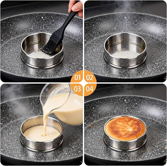 FANGSUN 12 Packs English Muffin Rings, 4 Inch + 3.15 Inch Stainless Steel Crumpet Rings, Tart Rings for Baking Double Rolled Nonstick Round Cake Ring, Metal Pastry Ring Mold