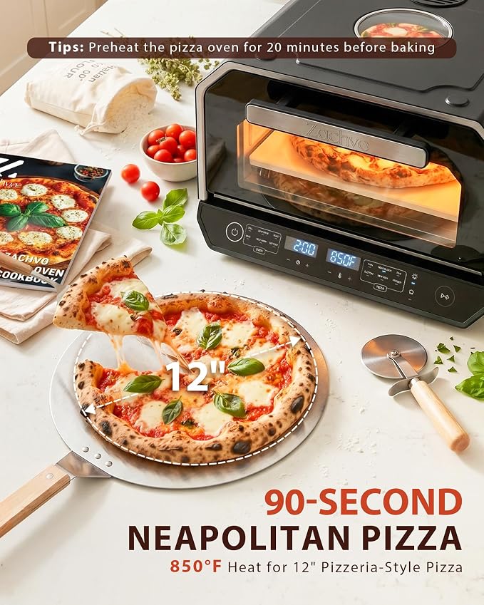 13-in-1 Countertop Pizza Oven, 90-Second 12 Inch Pizza, up to 850°F, 6 Presets & 6 Bake Modes, PID Control, Expert Mode Makes 5 in 30 Min for Home Pizzeria, Top Window & On-Demand Light, Black