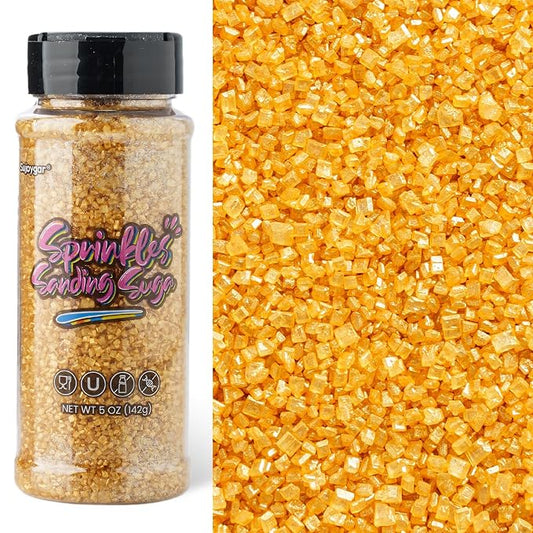 Sujoygar Gold Sanding Sugar Sprinkles, 5oz Edible Gold Sugar Crystals for Cocktails, Cake Sprinkles for Chocolate Ice Cream Toppings Cupcake Decoration Wedding Party Cookies Baking Dessert Food Supplies