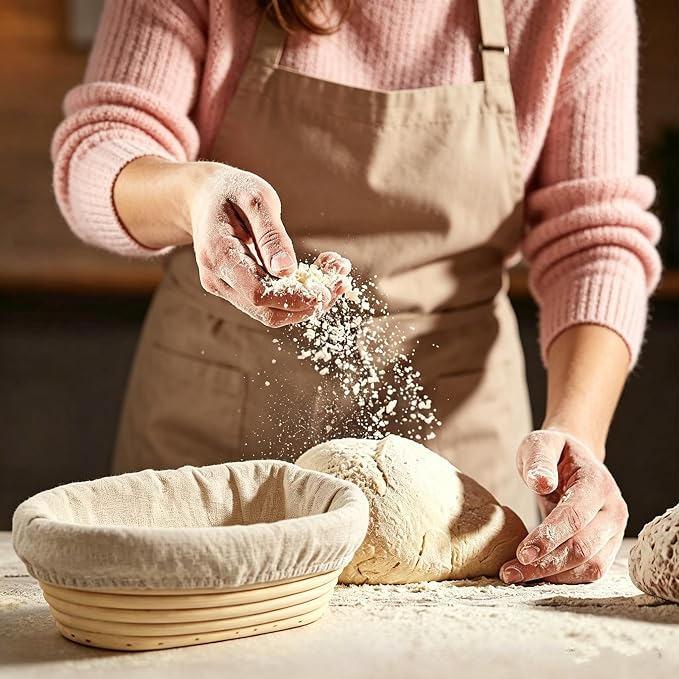 2 Pack 6.5 Inch Oval Bread Proofing Basket,Banneton Basket Bread Baking Bowl with Linen Liner Cloth, for Professional & Home Bakers Baking