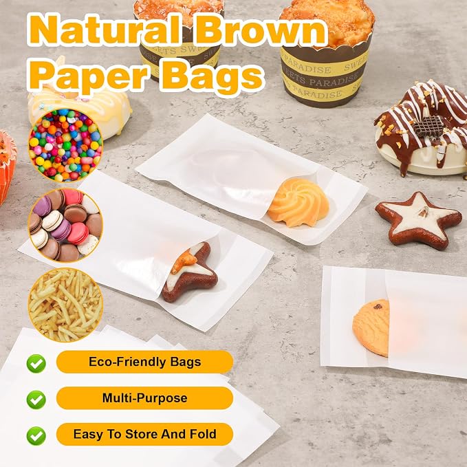 800 Pcs Flat Glassine Self-Adhesive Bags Waxed Paper Cookies Packaging Semi Transparent Cookie Sleeves Treat Bags Small Paper Supplies for Handmade Soaps Packaging Bakery Cookies Candy Party Favor (3.