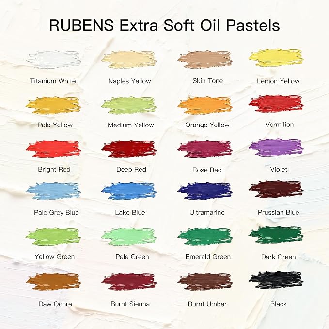 rubens 24 Soft Oil Pastels Set with 30 Sheets, Knife, Board, Tape for Beginners