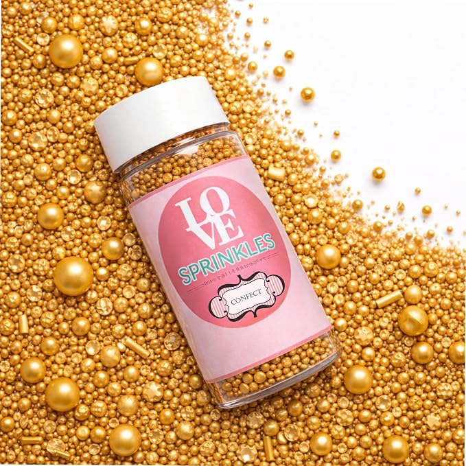 Confect Gold Sprinkles – Premium Metallic Gold Pearl Cake & Cupcake Sprinkles (4.2 oz) – Bake Stable, Soft Chew, No Synthetic Dyes – Edible Decorating Sprinkles for Cookies & Baking