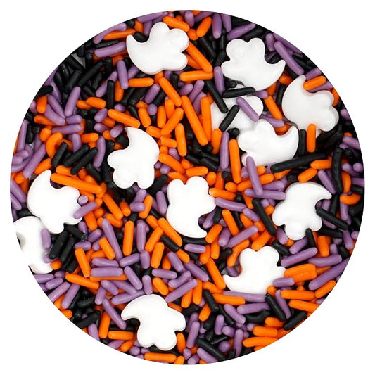 White Ghosts & Orange, Purple, Black Sprinkles Mix 4.4 oz, Halloween Sprinkles For Cake Decorating, Baking, Ice Cream & More, The Hampton Candy Company