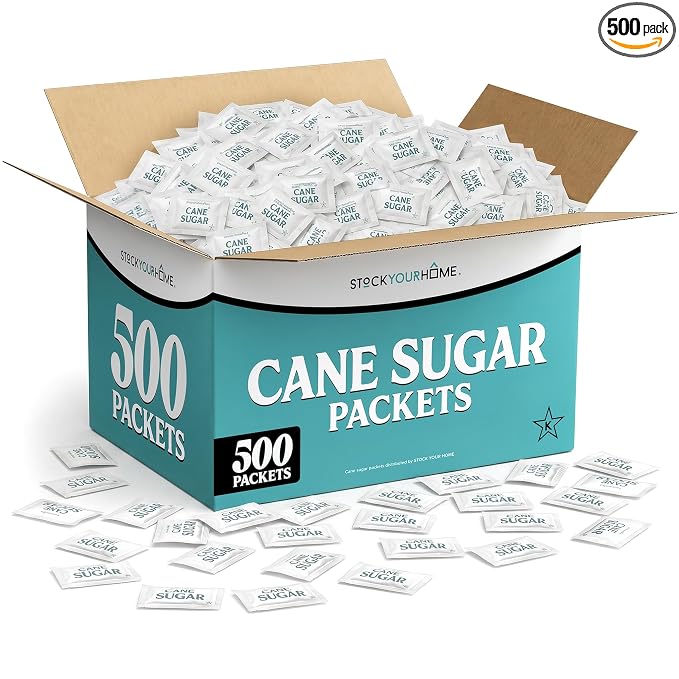 Bulk Sugar Packets, 500 Count - Individual Servings of White Sugar Packets for Coffee and Tea, Granulated Sugar Packs Great for Restaurants, Coffee Shops, Offices, Schools, and More