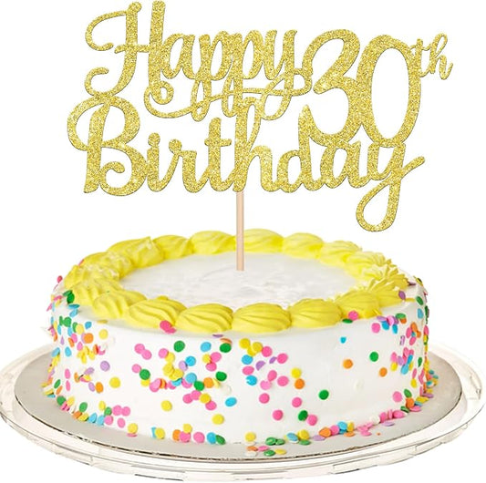 1 PCS Happy 30th Birthday Cake Topper Gold Glitter Cheers to 30 Years Birthday Cake Pick 30 Fabulous Cake Decoration for Happy 30th Birthday Anniversary Party Decorations Supplies