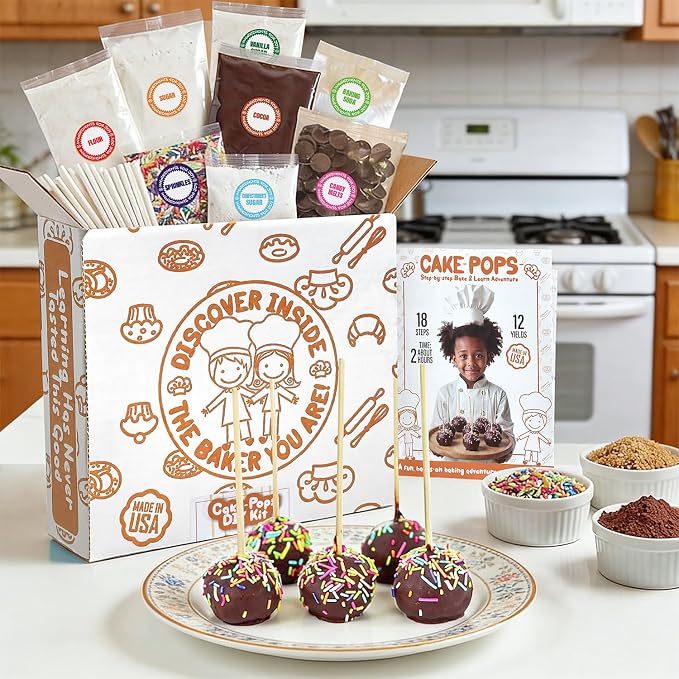 Cake Pop Baking Kit for Kids – DIY Cake Pop Set with Pre-Measured Ingredients, Makes 12-15 Real Cake Pops – Cooking Kit for Boys & Girls Ages 8-12, Made in USA