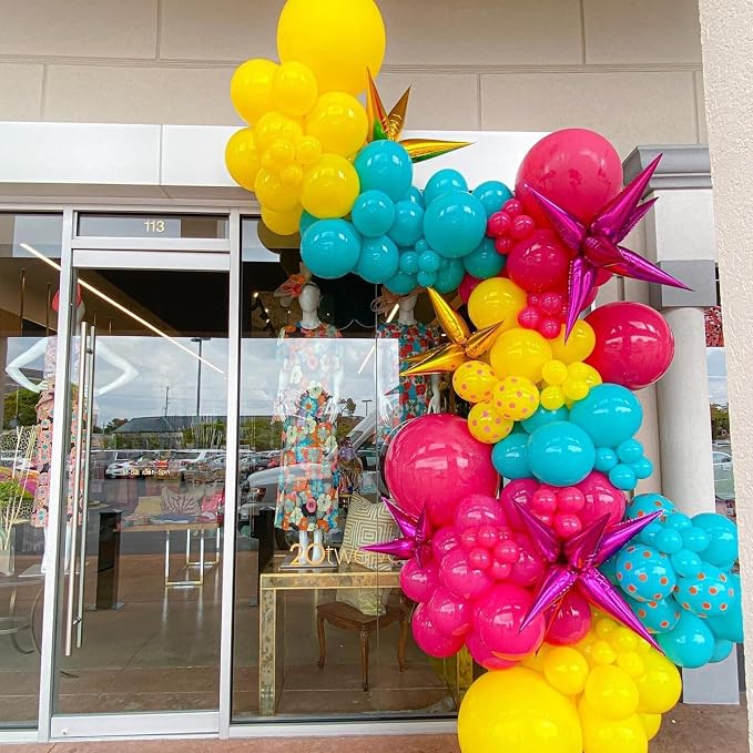 Hawaiian Balloon Arch Kit, 108 Pcs Tropical Balloon Garland with Hot Pink Orange Teal Green Yellow Latex Balloons Metallic Gold for Birthday Baby Shower Pool Beach Summer Party Decorations