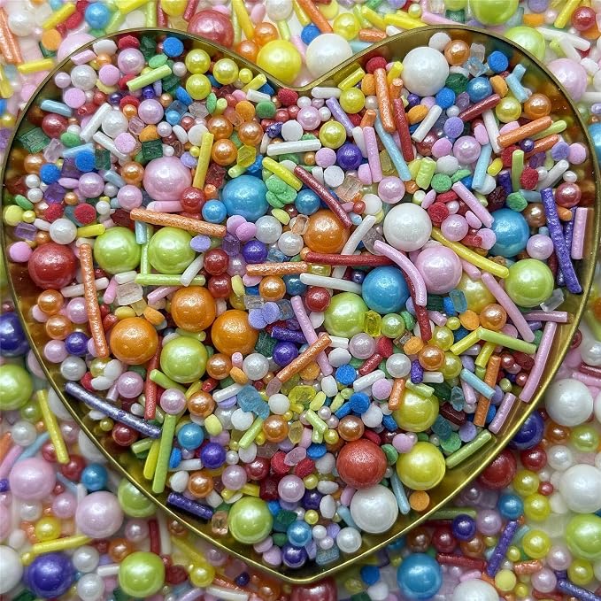 CandiJumpin Rainbow Pearl Sprinkles, Edible Pearls and Jimmies Mix Rainbow Sprinkles Crunchy Jimmies Edible Pearls for Cake Decorating Pearl Decoration for Baking Baby Shower Party Birthday Wedding Christmas Supplies 3 OZ