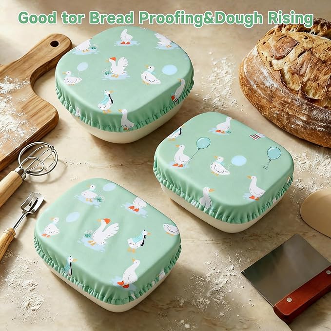 Reusable Bowl Covers, Elastic Cotton Cloth Sourdough Bread Cover, Reusable Bowl Caps for Bread Proofing Baskets and Large Mixing Containers, 3 Pack, Goose