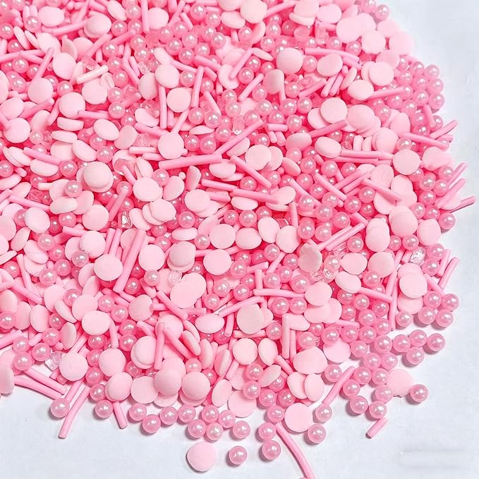 Sentovac Pink Sprinkles Edible Pink Round Confetti Jimmies Pearls for Cake Decorating Candy Cupcake Cookie Baking Donuts Ice Cream Dessert Decorations