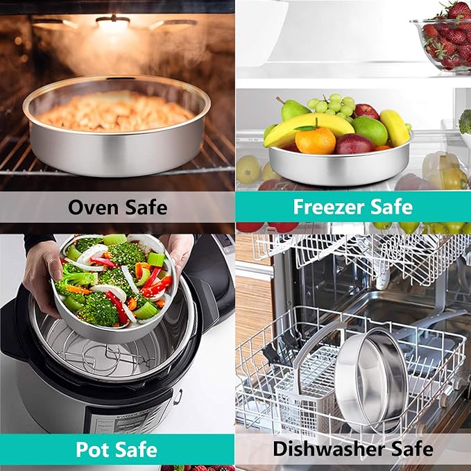 P&P CHEF Cake Pan Set of 3, 6" + 8" + 9.5" Round Baking Layer Tier Cake Pans Tins, Stainless Steel Bakeware for Birthday Weeding, Heavy Duty & Non Toxic, Mirror Finish & Dishwasher Safe