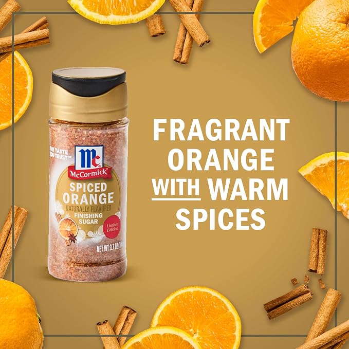 McCormick Finishing Sugar, Spiced Orange, Limited Edition, Bright Citrus Flavor with Warm Spices, For Muffins, Pie, Cocktails, Cider, Tea, and More, 3.7 oz (Pack of 2)