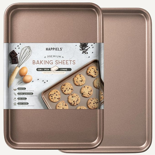 HAPPIELS 10x15 inch Nonstick Jelly Roll Sheet Pan 2-Pack, PFOA & BPA Free | Premium Nonstick Jelly Roll Pans for Baking & Roasting | PFOA-Free, Durable Bakeware
