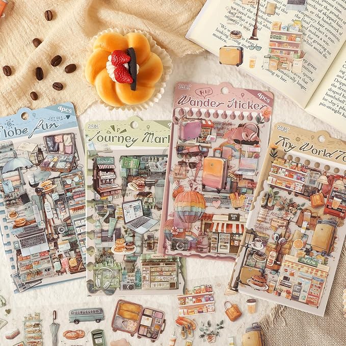 Uideyvi Travel Series Sticker Scrapbooking Supplies for Junk Journal, 16 Sheets PET Stickers(TZ-010-005)